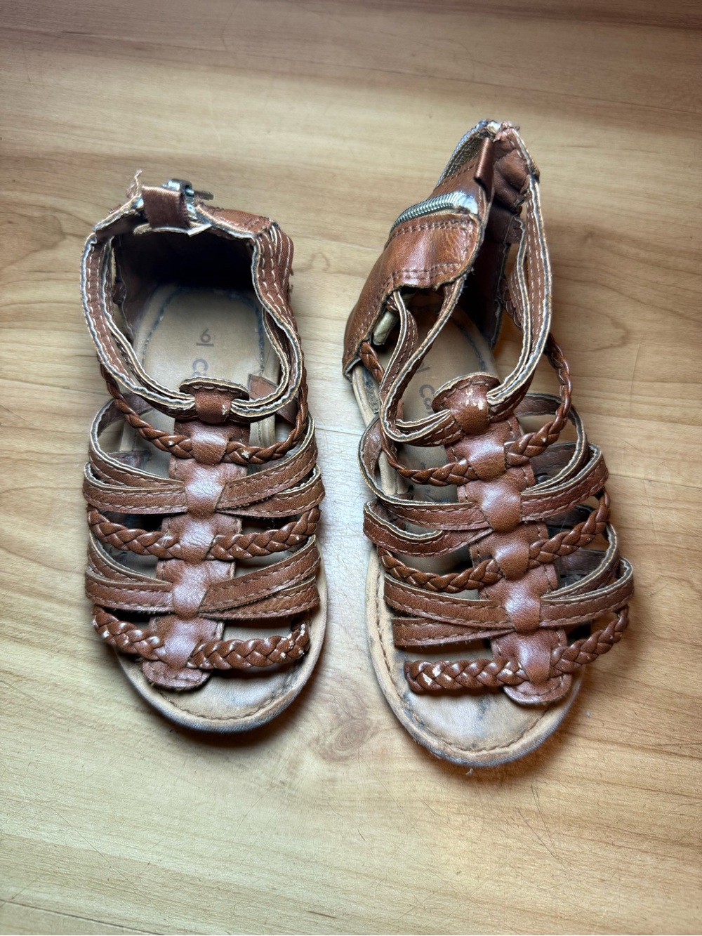 CARTERS Brown Braided Leather Kids Sandals